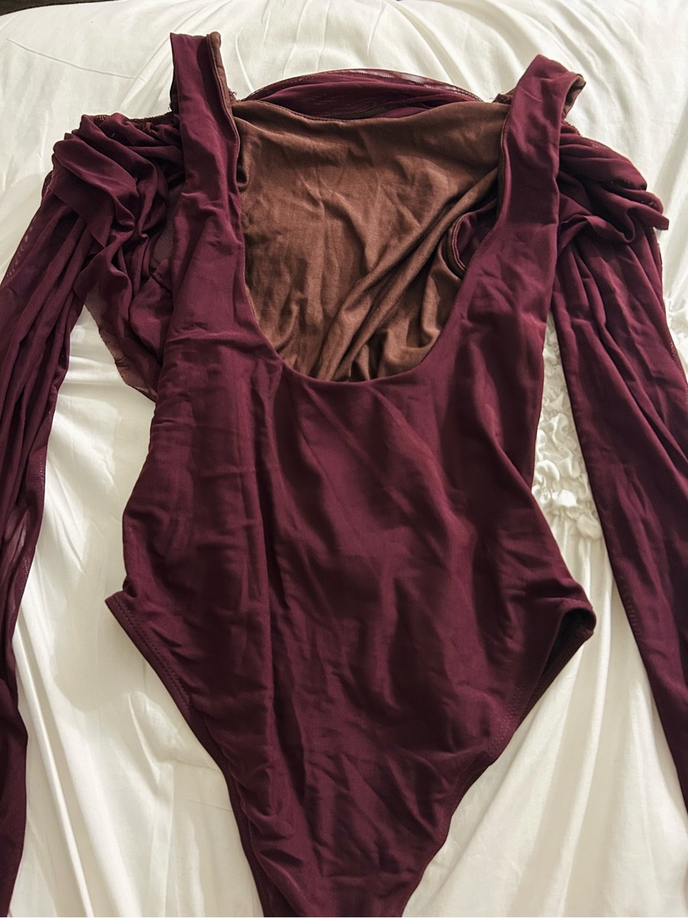 SHEIN Maroon Long-Sleeve Scoop Neck Bodysuit